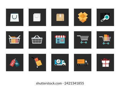 Vector collection of colorful flat ecommerce optimization icons with color. Design elements for mobile and web applications.