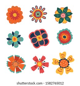 Vector collection of colorful flowers on white background. Simple flat vector illustration.children's illustration.