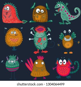 Vector collection of colorful funny monsters. Cute characters