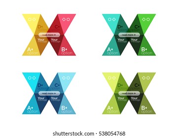 Colección vectorial de carteles de infografía de formas geométricas coloridas. Fondos para diseño de flujo de trabajo, diagrama, opciones de número o diseño web