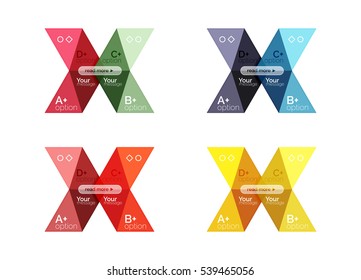 Colección vectorial de carteles de infografía de formas geométricas coloridas. Fondos para diseño de flujo de trabajo, diagrama, opciones de número o diseño web