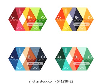 Vector collection of colorful geometric shape infographic banners. Backgrounds for workflow layout, diagram, number options or web design
