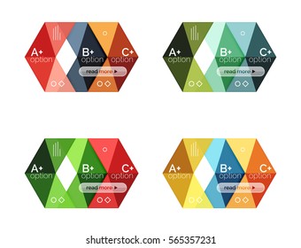 Colección vectorial de carteles de infografía de formas geométricas coloridas. Fondos para diseño de flujo de trabajo, diagrama, opciones de número o diseño web