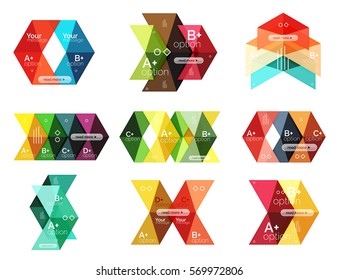 Vector collection of colorful geometric shape infographic banners. Backgrounds for workflow layout, diagram, number options or web design