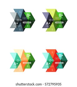 Colección vectorial de carteles de infografía de formas geométricas coloridas. Fondos para diseño de flujo de trabajo, diagrama, opciones de número o diseño web