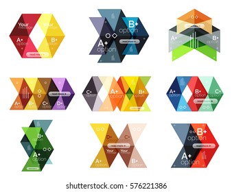 Vector collection of colorful geometric shape infographic banners. Backgrounds for workflow layout, diagram, number options or web design