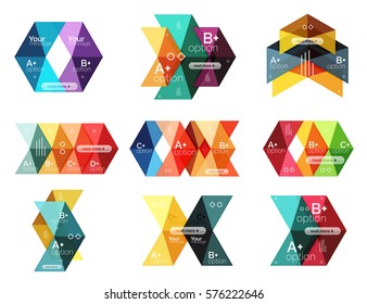 Vector collection of colorful geometric shape infographic banners. Backgrounds for workflow layout, diagram, number options or web design