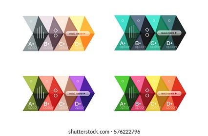 Vector collection of colorful geometric shape infographic banners. Backgrounds for workflow layout, diagram, number options or web design
