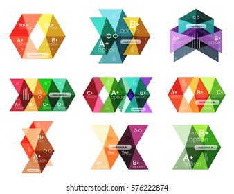 Vector collection of colorful geometric shape infographic banners. Backgrounds for workflow layout, diagram, number options or web design