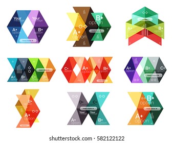 Vector collection of colorful geometric shape infographic banners. Backgrounds for workflow layout, diagram, number options or web design