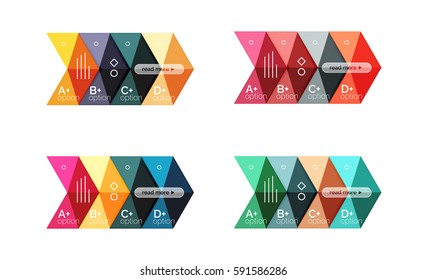 Vector collection of colorful geometric shape infographic banners. Backgrounds for workflow layout, diagram, number options or web design