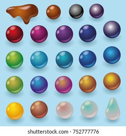 Vector collection colorful glossy balls, for simulating smudges and spreading of paint, varnish, cream and other cosmetic fluids. Advertising samplers. Gradient Balls with shadows. Vector illustration