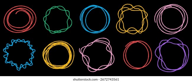 colección de Vector de coloridos marcos dibujados a mano. Marcos de diseño redondos de trazo de pincel geométrico. Elementos gráficos de graffiti Abstractas