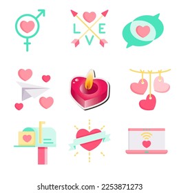 Vector collection of colorful hearts and various shapes symbolizing love