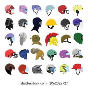 Vector collection of colorful helmets. Flat illustration.