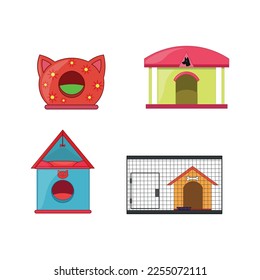 Vector collection of colorful houses for cats, dogs, hamsters, birds.