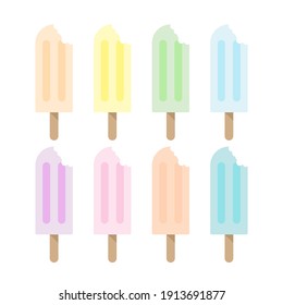 Vector collection of colorful ice cream rods or popsicle on white background.