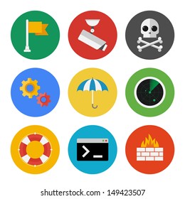 Vector collection of colorful icons in modern flat design style on internet security theme.  Isolated on white background. 