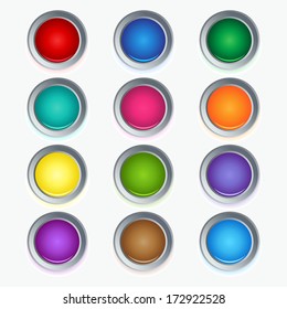 Vector collection of colorful luminous buttons.