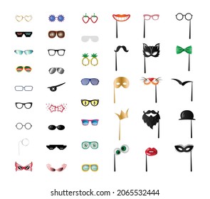 Vector collection of colorful masks and glasses.