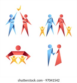 Vector Collection Of Colorful Origami Family Icons. EPS 10