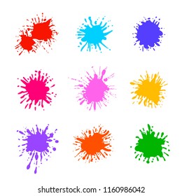 Vector Collection of Colorful Paint Splatters Isolated on White Background, Blank Brush Templates.