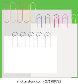 Vector Collection Colorful Paper Clips and Papers. Office Supplies.