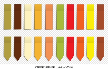 Vector collection colorful realistic sticky notes. Post note stickers template. Sticky paper tapes with shadow isolated on transparent background.