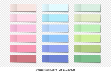 Vector collection colorful realistic sticky notes. Post note stickers template. Sticky paper tapes with shadow isolated on transparent background.
