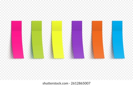 Vector collection colorful realistic sticky notes. Post note stickers template. Sticky paper tapes with shadow isolated on transparent background.