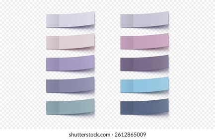 Vector collection colorful realistic sticky notes. Post note stickers template. Sticky paper tapes with shadow isolated on transparent background.