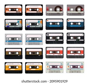 Vector collection of colorful retro cassettes.