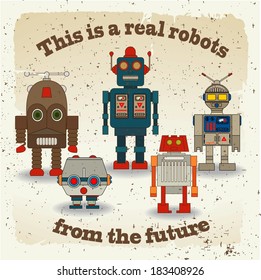 Vector Collection of Colorful Retro Robots