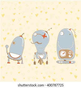 Vector Collection of Colorful Retro Robots