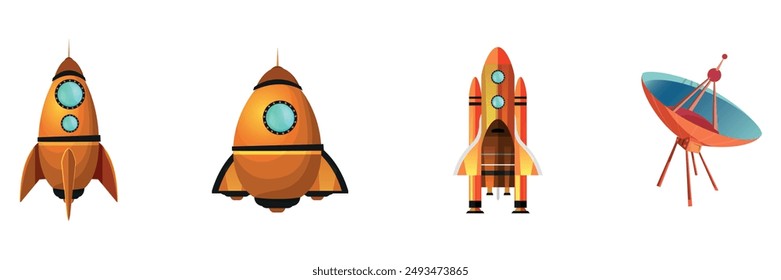 A Vector Collection of Colorful Rockets and Satellite for Intergalactic Exploration