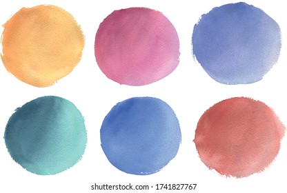 Vector Collection Of Colorful Vector Round Watercolor Elements. Hand Drawn Texturized Circles Isolated On White Background. Ideal For Postcards, Greetings, Websites, Instagram Highlights