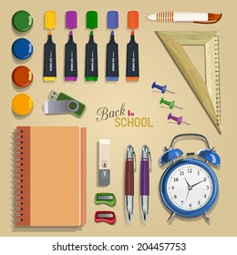 Vector Collection of colorful School Supplies.