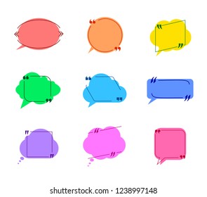 Vector Collection of Colorful Speech Bubbles with Quote Frames Isolated on White Background, Flat Clouds.