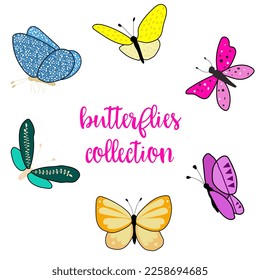 Vector collection of colorful spring butterflies 