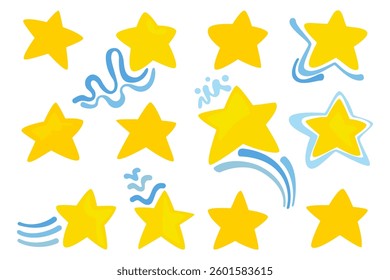 Vector collection of colorful stars elements of the night sky. Set of stars, sparkles, bright on white background. Hand drawn floral illustrations for decoration, Easter, stickers, clip art, print.
