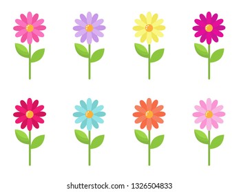 vector collection of colorful stylized daisy flowers