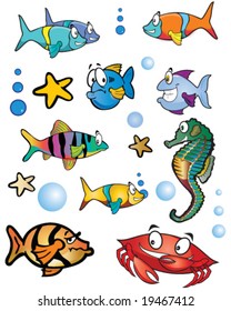 vector collection of colorful tropical fish