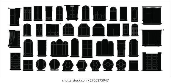 Vector collection of colorful windows in flat style. Objects for creating an interior.