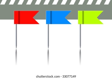 Vector collection of colour writing flag pins for use in design