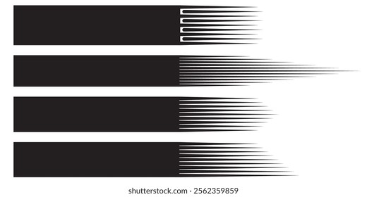 Vector collection of comic speed lines with rounded corners in black. Motion effect. Text background with speed lines.