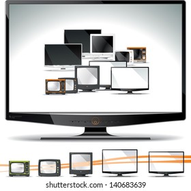 Vector collection of computer displays, as their design and performance evolved.