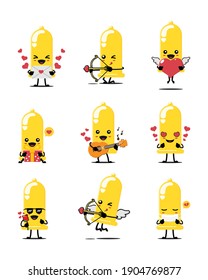 Vector collection of condom illustrations with happy expressions