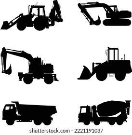 A vector collection of construction vehicles silhouettes svg