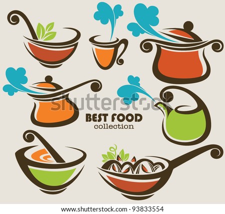 vector collection of cooking equipment and food symbols