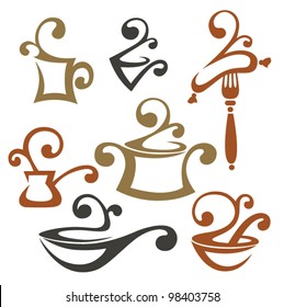 vector collection of cooking equipment silhouettes and symbols